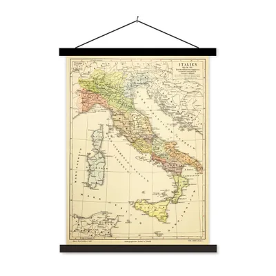 Produktbild von MuchoWow® Textilposter Karte - Italien - Jahrgang 60x80 cm mit schwarzem Rahmen - Plakathalter