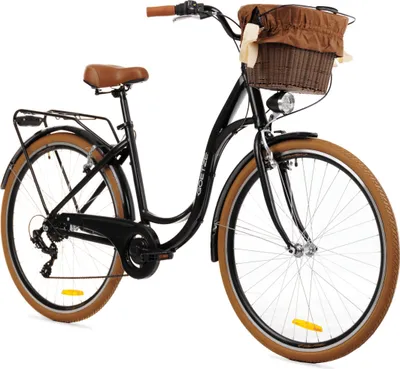 Produktbild von Goetze Mood 28 Zoll City Bike, 18 Zoll Aluminum Rahmen, 7-Gang Shimano Tourney, V-Bremse, LED-Beleuchtung, Komfortsattel, Rattankorb mit Bezug