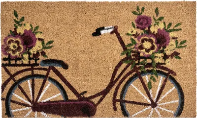 Produktbild von BELIANI Fußmatte Naturfarben Kokosfaser 50 x 80 cm Rechteckig Fahrradmotiv mit Anti-Rutsch-Rückseite Fußabtreter Türmatte Schmutzfangmatte
