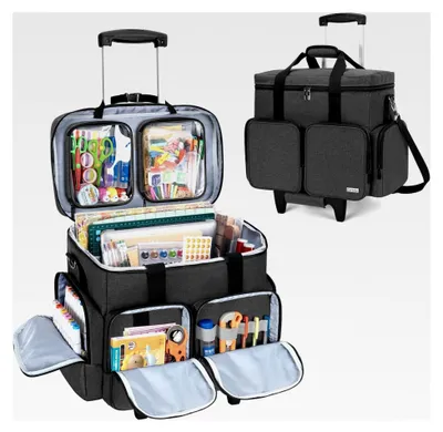 Produktbild von Scrapbook Rollentasche, Aufbewahrungstasche für Scrapbooking mit abnehmbarem Trolley, Handarbeitstasche für Bastelbedarf, Schwarz