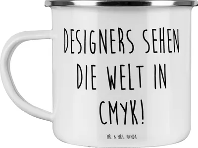 Produktbild von Mr. & Mrs. Panda Emaille Becher Spruch CMYK Designer - Weiß - Geschenk, metallbecher, Outdoor Tasse, Mode-Design, Pott, Berufspassion, Farbmanagement, Teetasse, Beruf