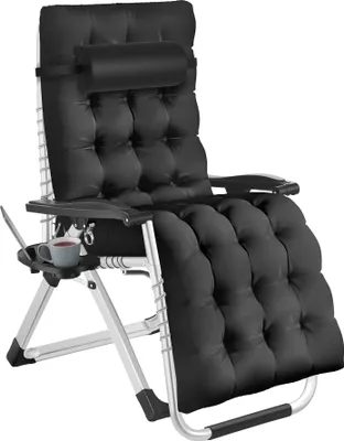 Produktbild von Tectake Sonnenliege klappbar mit Ablagetisch Cloud, schwarz, 200 kg Tragkraft, 84x168x82,5 cm, ultraweiche Polsterung, stufenlos verstellbar, Pulverbeschichteter Stahl, 100% Polyester