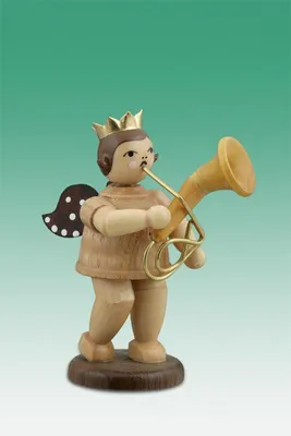 Produktbild von Holzfigur Musikantenengel mit Baritonhorn und Krone natur Höhe 6,5cm NEU