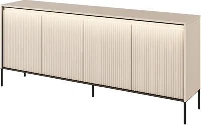 Produktbild von Kommode TREND TR-04 mit 4 Türen LED-Beleuchtung Sideboard 193 cm Mehrzweckschrank Anrichte Schrank Highboard Push-to-Open Modern Geriffelt (Beige)