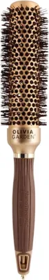 A close-up studio shot of a round hairbrush.