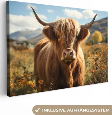 Obrázek produktu pro OneMillionCanvasses® - Plátno - Skotský horal - Portrét zvířete - Příroda - Zvíře, nástěnný obraz, nástěnné dekorace obrázky do obývacího pokoje, 60x40cm
