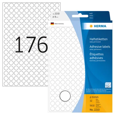 Produktbild von Vielzwecketiketten weiß Ø 8 mm rund Papier matt 5632 St.