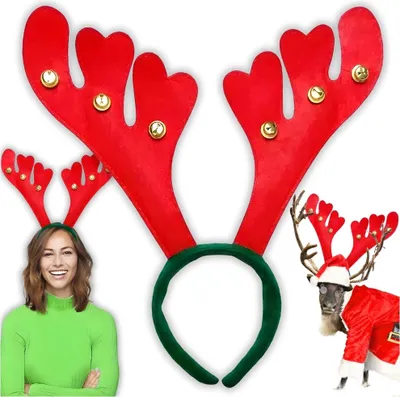 Produktbild von Weihnachts-Rentier-Geweih-Stirnband mit Glöckchen, Kostüm für Fotoshooting, Requisite
