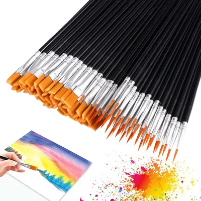 Produktbild von Pinselset 100 Stück, Nylon, rund und flach, für Acrylfarbe