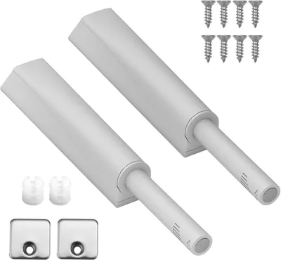 Produktbild von Set mit 2 Schranktürdämpfern, zum Öffnen durch Drücken, aus ABS-Material, Türdämpfer, Schranktürdrücker, geeignet für Küchenschränke und Kleiderschränke, Grau