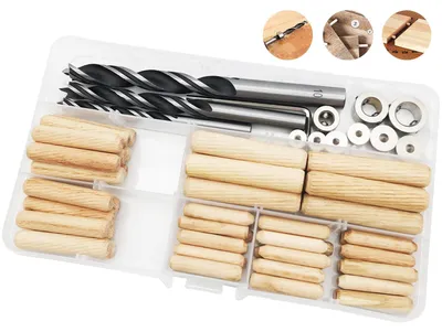 Immagine prodotto di Set di tasselli in legno e punte da trapano - 55 pezzi per lavori di falegnameria e bricolage