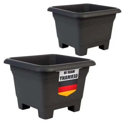 Produktbild von Moderne Pflanzkübel Groß für Garten & Terrasse - 2er Set in elegantem Anthrazit, 38x38x28 cm, wetterfest & frostsicher