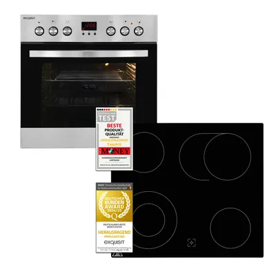 Produktbild von Exquisit Herd-Set, 58 Liter, Backofen mit 9 Funktionen, Kochfeld mit 4 Zonen, Umluft, Heißluft, Grill, Timer, Energieeffizienz A, EHE185-1.3