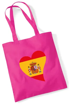 Produktbild von Huuraa Jutebeutel Spanien Flagge Herz 10 Liter Fuchsia Baumwolle Tasche Geschenkidee