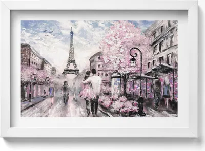 Produktbild von Paris und der Eiffelturm– Wandbild mit Rahmen – Gerahmtes Bild  – Wanddekoration – 30x20 cm –  Weiß Rahmen