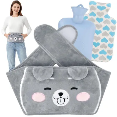 Image de Ceinture chauffante de 1 litre, en caoutchouc, avec housse en peluche, pour soulager la douleur