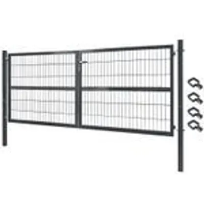 Produktbild von Gartentor Tor Gartenzaun Zaun 300x120 cm Doppelflügelig Gartentür aus Metall für Stabmattenzaun Abschließbar inkl. Pfosten Grau V2Aox