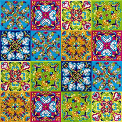 Image de Royal Velvet Tissu Polyester A coudre - Motif mexicain Talavera 2