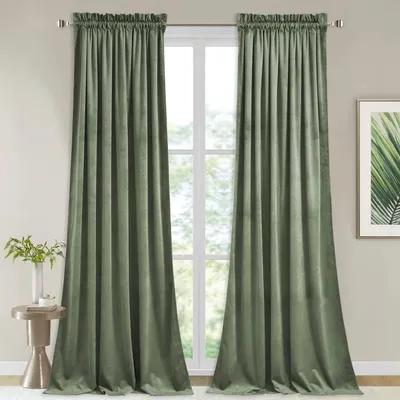 Immagine prodotto di Omgoods - Set di 2 tende oscuranti in velluto, colore verde salvia, ideali per camerette e soggiorni