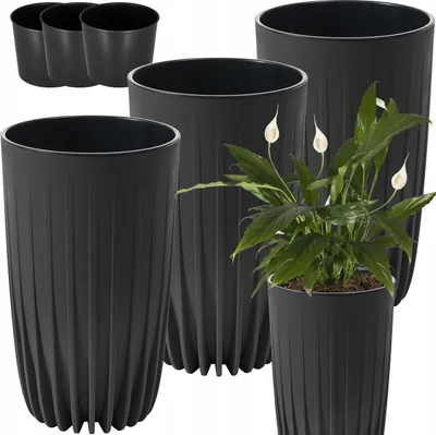 Obrázek produktu pro Lamela sada 3 květináčů | Mira High | ECO | Black | 30 cm