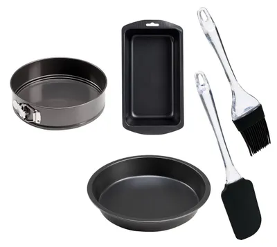 Produktbild von 3 Backformen mit Kuchenspatel und Backpinsel