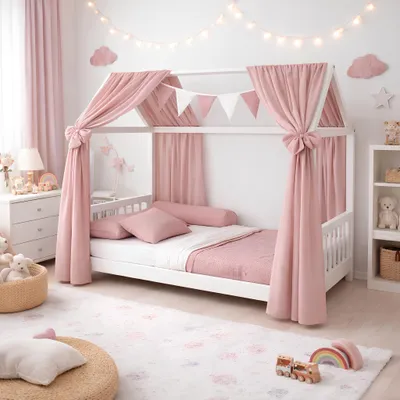 Produktbild von Baby-Delux Musselin Himmel für Hausbett Betthimmel Hausbetthimmel Kinderbett Baumwolle 160x300 cm Rosa
