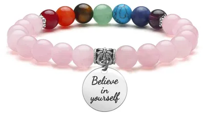 Image de Bracelet en quartz rose avec les 7 chakras