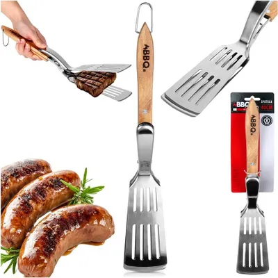 Productafbeelding van Grillspatel tang, roestvrij staal/hout, 40 cm, zilver/bruin