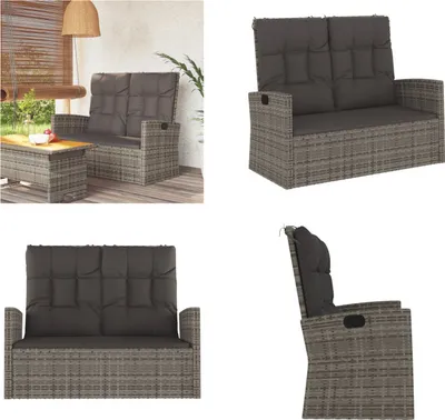 Zdjęcie produktu dla vidaXL Ławka ogrodowa z funkcją rozkładania i poduszkami szara 118 cm z polirattanu - Ławka ogrodowa - Ławki ogrodowe - Ławka - Ławka zewnętrzna