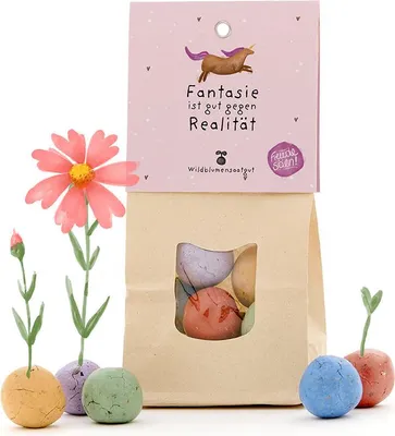 Produktbild von Fantasie ist gut – 8 bunte Blumenmurmeln im Einhorn – Tütchen