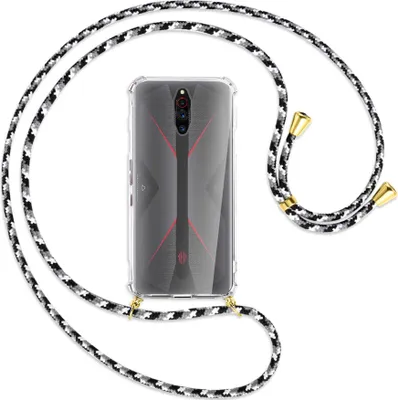 Produktbild von Handykette Backcover-Schutzhülle mit Band (Metall goldfarben) für ZTE Nubia Red Magic 5G - schwarz/grau/weiß