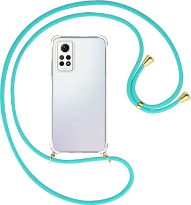 Produktbild von Handykette Backcover-Schutzhülle mit Band (Metall goldfarben) für Xiaomi Redmi Note 12 Pro 4G (6.67'') - türkis