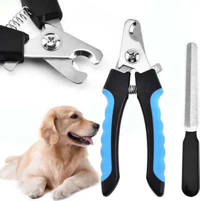 Produktbild von Profi Krallenschere für Hunde und Katzen mit Nagelfeile Edelstahl Krallenzange Hohe Qualität Groß Krallenpflege Schneider für Haustiere Nagelknipser, blau