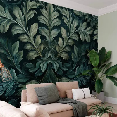 Produktbild von Selbstklebende Folie Fototapete - Dark Green Victorian Leaves: Botanical Carved Composition 245x175 cm Muster f-H-10013-a-a