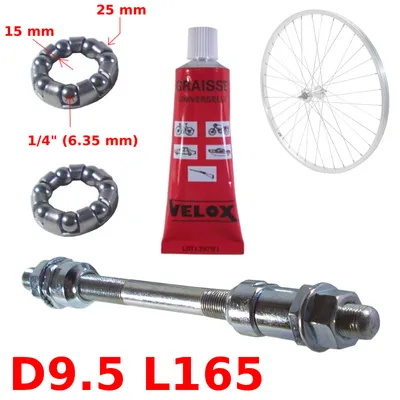 Produktbild von KUGELRING + HINTERRADACHSE 9.5 x 165 + FETT KUGELN LAGER ACHSE HOLH FAHRRAD RING