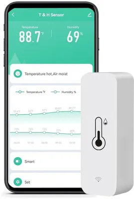 Zdjęcie produktu dla Inteligentny monitor wilgotności i temperatury WiFi do użytku w pomieszczeniach – wysoka precyzja, obsługa za pomocą aplikacji i sterowanie głosowe
