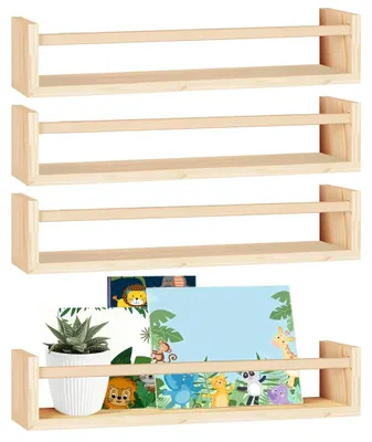 4er-Set schwebende Bücherregale aus Massivholz, 42 cm, Wandmontage