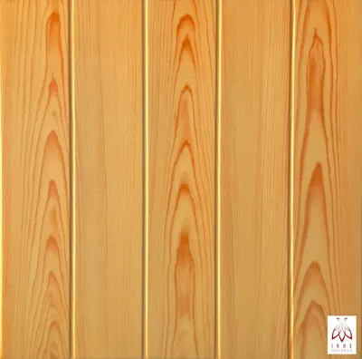 A close-up view of wood-like wall panels.
