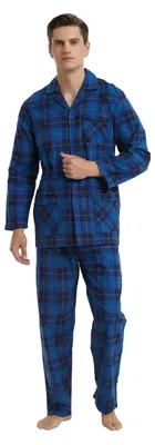 Immagine prodotto di Pigiama da uomo - 100% cotone - Maniche lunghe e bottoni - Taglie dalla S alla XXXL