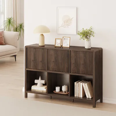 Immagine prodotto di Credenza 'Lukkodso' a 3 ante e 6 scomparti 77 x 110 x 30 cm effetto noce
