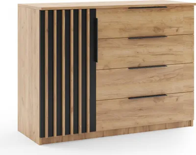 Produktbild von Sorento Kommode - Craft Gold, Lamellen Schwarz - 120 x 48 x 89 cm