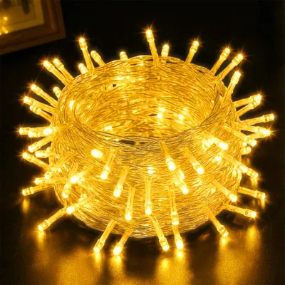 A coiled string of yellow LED lights.