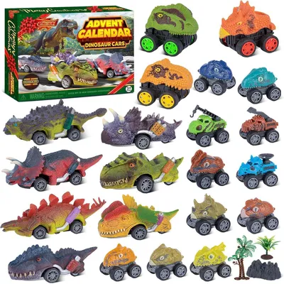 Produktbild von Adventskalender 2026 für Jungen - 24 Tage Weihnachts Auto Spielzeug Countdown Kalender Geschenk Kinder Pull Back Dino Cars