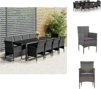 Produktbild von vidaXL 11-tlg. Garten-Essgruppe Poly Rattan Grau -  Gartenmöbel-Sets