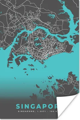 Produktbild von MuchoWow® Poster Stadtplan - Blau - Singapur - Karte 120x180 cm - Kunstposter