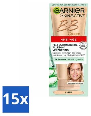 Imagen del producto de 15 unidades de crema BB antiedad Garnier SkinActive, tono claro - Crema de día con color, 50 ml - Paquete económico