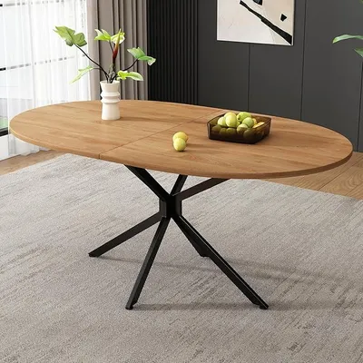 Imagen del producto de Mesa ovalada para comedor, 120x80x75,5 cm, patas de metal, mesa estable para 4-6 personas, diseño moderno y sencillo, color madera