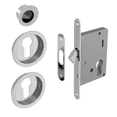 Produktbild von Einsteckschloss Set für Schiebetüren, geeignet für Zylinder Yale, silber, Nickel gebürstet (ohne Zylinder)