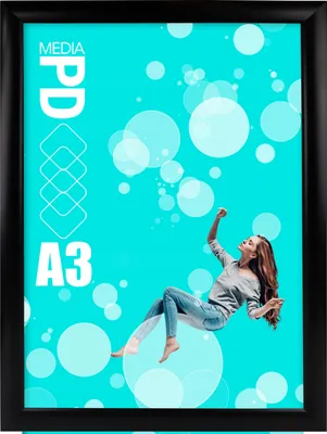 Produktbild von Klapprahmen DIN A3 Schwarz Aluminium – Plakatrahmen 25mm Profil – Wechselrahmen mit UV-Schutzfolie & Antireflex – Snap Frame