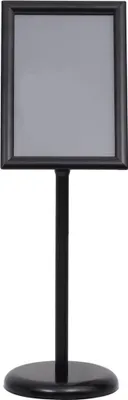 A black A3 poster stand with a black base and a black pole, shown against a white background.